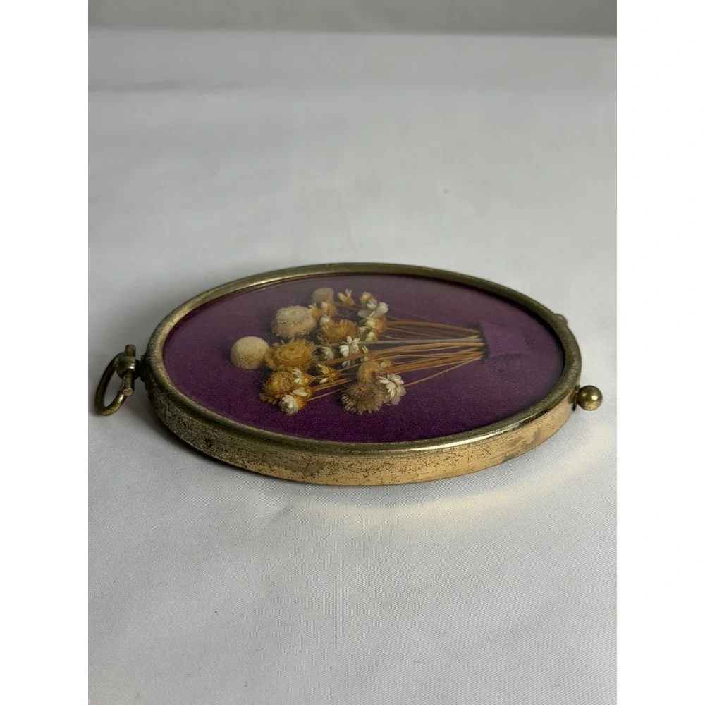 VINTAGE Rare Violet Dried Flower Shadow Box Some Wear Small Purple